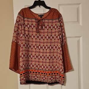Allison Brittney Rust Multi Geometric Tie-Neck Tunic Top